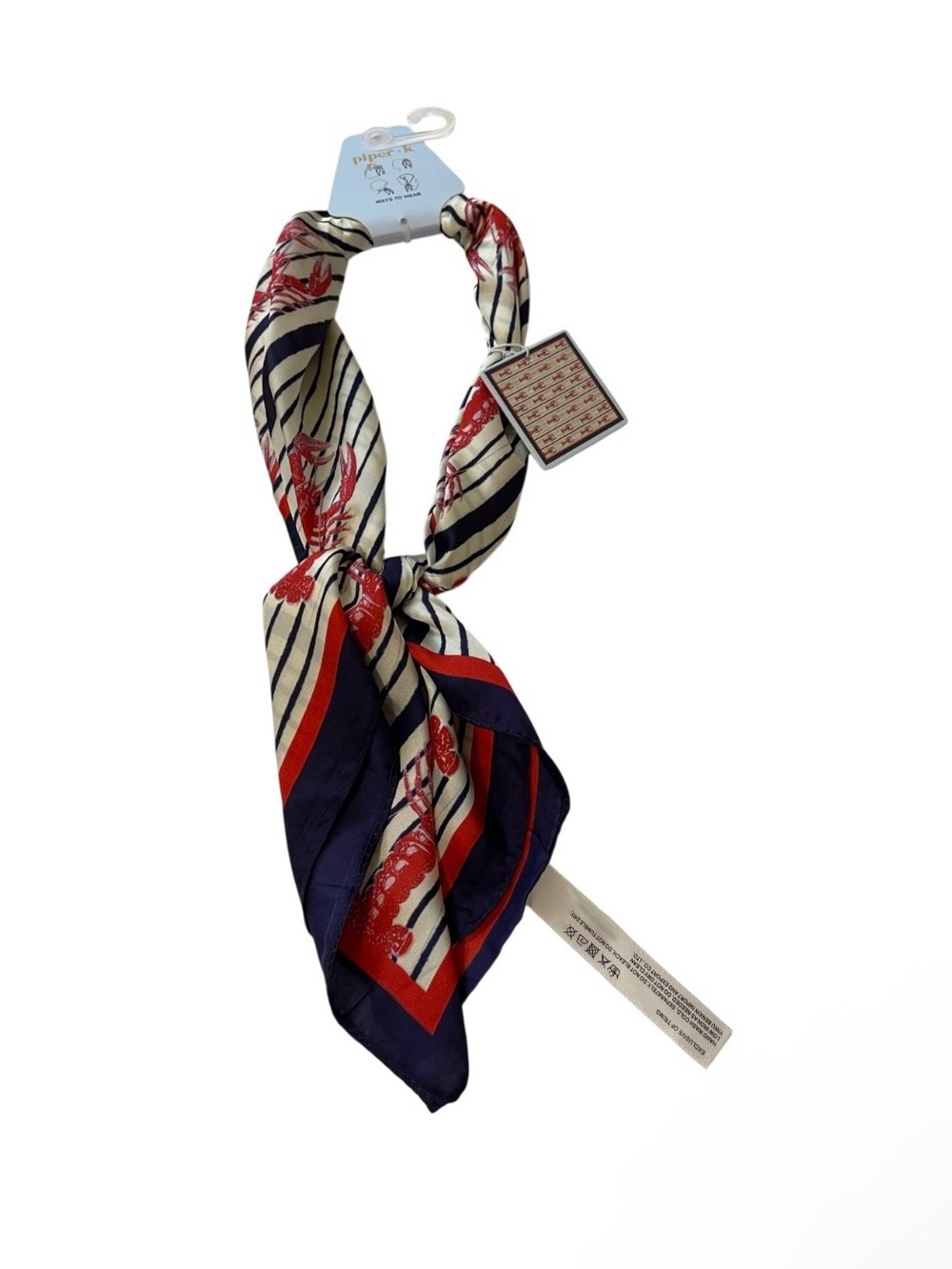 Piper K Red White Blue Striped Lobster Silk Scarf - NWT **